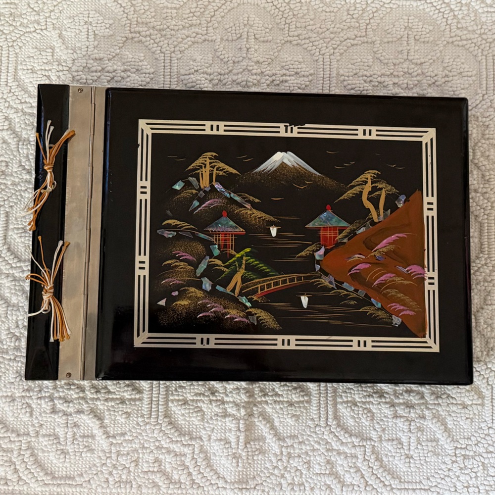 Vintage Japanese Hinged‎ Photo Album Black Lacquer Mid Century Never Used